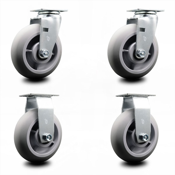 6 Inch Thermoplastic Rubber Caster Set with Ball Bearings 2 Swivel 2 Rigid